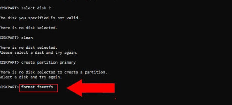 G&otilde; format fs=ntfs để đổi định dạng